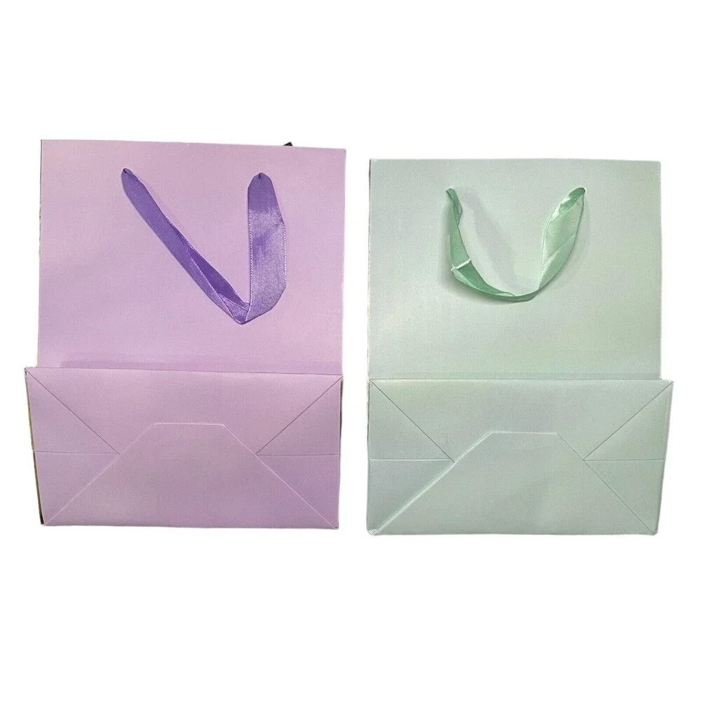23 Gift Bags Euro Totes Two-Tone Metallic w/Attached Gift Tags & Ribbon Handles